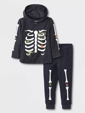 CAT & JACK 2 PC SKELETON SWEATSUIT - GRAY VARIOUS SIZES (NEW WITH TAGS) A10